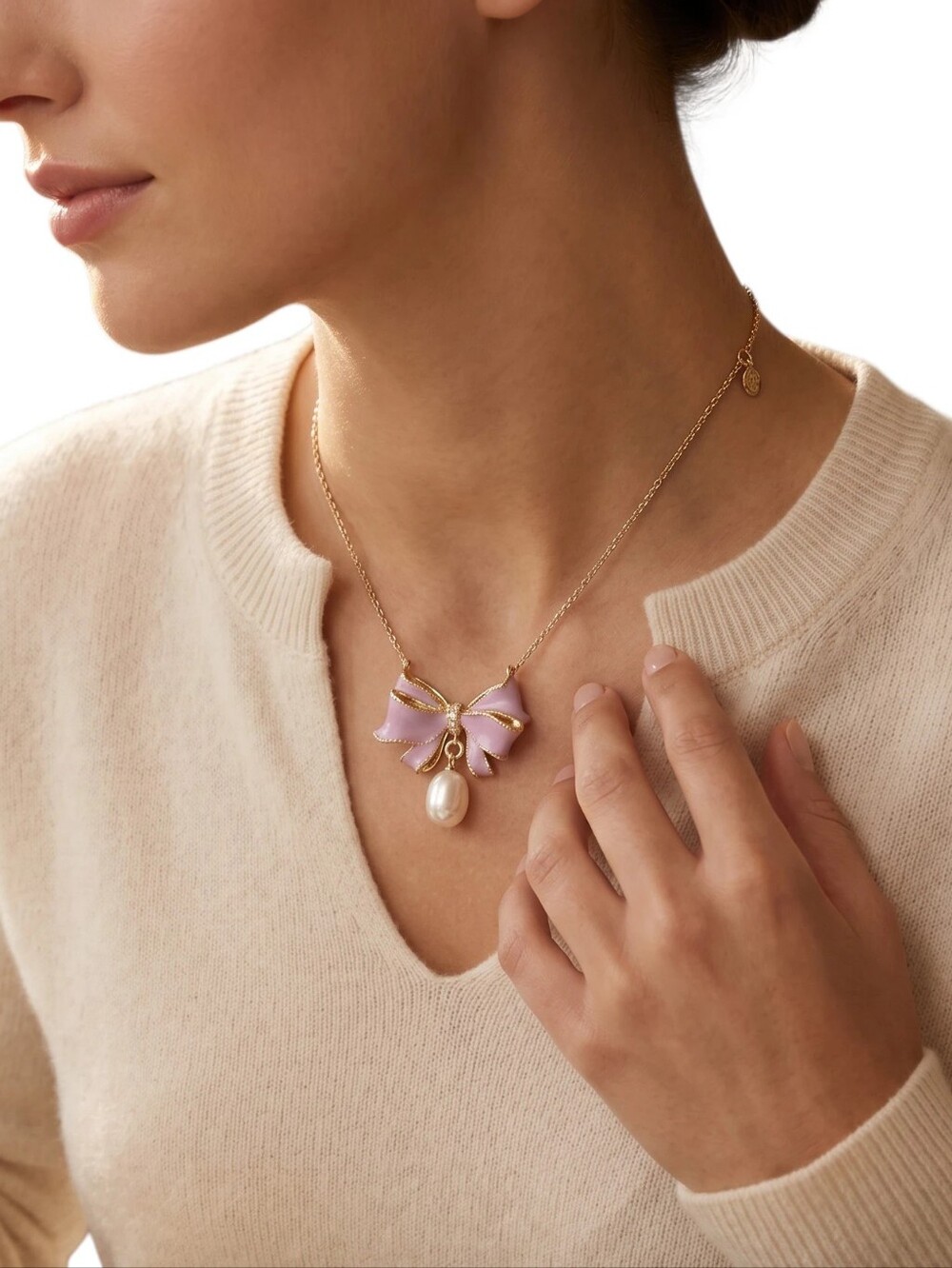 Kendra Scott x LoveShackFancy Pearl Bow 16" Adjustable Necklace - Lavender
